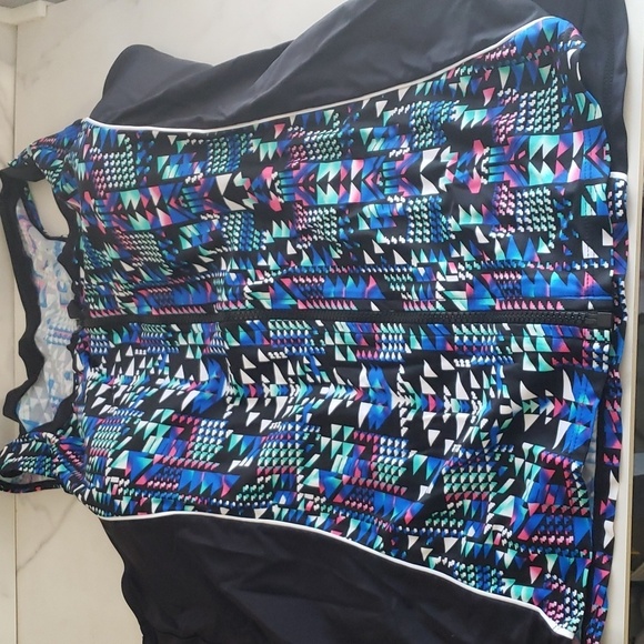 EVALESS Printed Two Piece Swimsuit Zipper Tankini Swimsuit with Skirt 3X NWOT - Picture 4 of 12